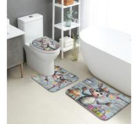 Set di 3 tappetini da bagno a forma di animale carino, fantasioso asino, per feste, assorbente, antiscivolo, a forma di U, lavabile, design divertente, ad asciugatura rapida, in flanella