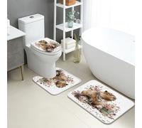 Set di 3 tappetini da bagno a forma di animale, motivo floreale con capibara floreale, assorbente, antiscivolo, lavabile, a forma di U, in flanella ad asciugatura rapida