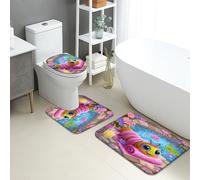 Set di 3 tappetini da bagno a forma di bruco, colorati e giocosi, assorbenti, antiscivolo, a forma di U, lavabili, adatti alla primavera, ad asciugatura rapida, in memory foam, set di tappeti da bagno