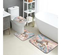 Set di 3 tappetini da bagno a forma di cavallo magico, con unicorni arcobaleno sognanti, assorbenti, antiscivolo, a forma di U, lavabili, fantasiosi e fantasiosi, ad asciugatura rapida, in flanella