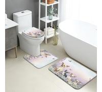 Set di 3 tappetini da bagno a forma di chihuahua, simpatici cuccioli floreali, assorbenti e antiscivolo, a forma di U, lavabili, per amanti dei cani primaverili, ad asciugatura rapida, in memory foam
