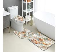 Set di 3 tappetini da bagno a forma di conchiglia, motivo oceano nautico costiero, assorbente, antiscivolo, lavabile, in memory foam, ad asciugatura rapida, per l'estate e la spiaggia