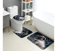 Set di 3 tappetini da bagno a forma di cucciolo, adorabili ritratti di animali, morbidi e antiscivolo, a forma di U, lavabili, design con animali stagionali, ad asciugatura rapida, in memory foam, set