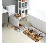 Set di 3 tappetini da bagno a forma di dinosauro, stile vintage, antica avventura, assorbente, antiscivolo, lavabile, ispirato alla natura, in flanella ad asciugatura rapida