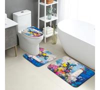 Set di 3 tappetini da bagno a forma di faro, colorati e astratti, antiscivolo, a forma di U, lavabili, in memory foam, ad asciugatura rapida