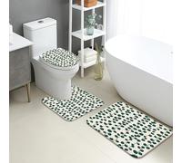 Set di 3 tappetini da bagno a forma di foglia, motivo botanico verde rampicante, antiscivolo, a forma di U, lavabili, in memory foam, ad asciugatura rapida