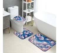 Set di 3 tappetini da bagno a forma di galassia, colorati e assorbenti, antiscivolo, a forma di U, lavabili, ispirati allo spazio, in flanella ad asciugatura rapida