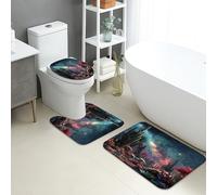 Set di 3 tappetini da bagno a forma di galassia, con cactus e cielo notturno, assorbenti e antiscivolo, lavabili a forma di U, in memory foam, ad asciugatura rapida