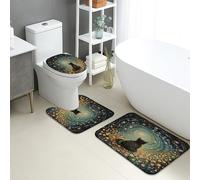 Set di 3 tappetini da bagno a forma di gatto galassia, fantasiosi cieli notturni cosmici universo assorbente, antiscivolo, a forma di U, lavabile, decorazione autunnale in memory foam ad asciugatura