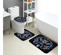 Set di 3 tappetini da bagno a forma di gufo, stile bohémien, con acchiappasogni, assorbenti, antiscivolo, a forma di U, lavabili, ad asciugatura rapida, in memory foam