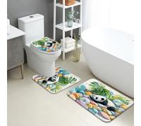 Set di 3 tappetini da bagno a forma di panda con foglie di giungla ad acquerello, assorbenti, antiscivolo, lavabili, decorazione primaverile, ad asciugatura rapida, in memory foam, set di tappeti da