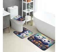 Set di 3 tappetini da bagno a forma di panda, simpatici animali che amano l'amore, assorbenti e antiscivolo, a forma di U, lavabili, colorati, floreali, ad asciugatura rapida, in memory foam, set di