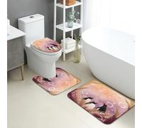 Set di 3 tappetini da bagno a forma di pinguino, fantasiosa scena invernale, design con pinguini e bolle, tappeti antiscivolo assorbenti a forma di U, lavabili, comodi tappeti da bagno in memory foam
