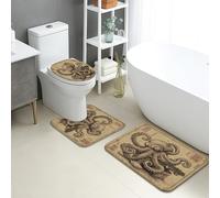 Set di 3 tappetini da bagno a forma di polipo, stile nautico vintage, assorbente, antiscivolo, a forma di U, lavabili, in memory foam, ad asciugatura rapida, in memory foam