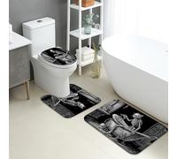 Set di 3 tappetini da bagno a forma di scheletro, stile vintage, nero e bianco, assorbenti, antiscivolo, a forma di U, lavabili, gotici ad asciugatura rapida, in flanella