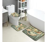 Set di 3 tappetini da bagno a forma di sirena, design vintage oceano, assorbente, antiscivolo, a forma di U, lavabili, ad asciugatura rapida, in memory foam, set da bagno