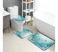 Set di 3 tappetini da bagno a forma di tartaruga oceanica, con creature artistiche dell'oceano, assorbente, antiscivolo, a forma di U, lavabile, estivo, spiaggia, ad asciugatura rapida, in flanella