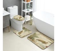 Set di 3 tappetini da bagno a forma di tartaruga oceanica, vintage, paradiso costiero, assorbenti, antiscivolo, a forma di U, lavabili, ispirati alla natura, ad asciugatura rapida, in memory foam