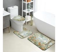 Set di 3 tappetini da bagno a forma di U in stile vintage, con motivo floreale, ad asciugatura rapida, in flanella ad asciugatura rapida