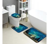 Set di 3 tappetini da bagno a forma di U, lavabili, in memory foam, ad asciugatura rapida, stile nordico, ad asciugatura rapida, motivo foresta, con paesaggio di cervo e cielo notturno, con paesaggio