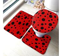 Set di 3 tappetini da bagno a pois, animali, rossi, neri, insetti, coccinella, macchie di pelle, cerchi, tappetino da bagno, grande tappeto, coperchio del water, tappetino antiscivolo, tappetino ant