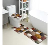 Set di 3 tappetini da bagno alla moda, moderni, colorati, assorbenti, antiscivolo, a forma di U, lavabili, contemporanei, ad asciugatura rapida, in memory foam