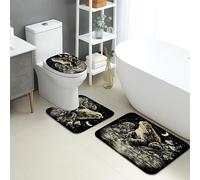 Set di 3 tappetini da bagno anfibi, stile vintage, con cielo notturno e natura, assorbente, antiscivolo, a forma di U, lavabili, artistici, ad asciugatura rapida, in flanella