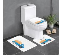 Set di 3 tappetini da bagno antiscivolo, 61 x 40,6 cm, con stampa di camion del pane blu, ovali e rettangolari per WC, toeletta e servizi igienici