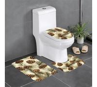 Set di 3 tappetini da bagno antiscivolo, 61 x 40,6 cm, con stampa YYHWHJDE a forma di pigna, rettangolari, a forma di U e a forma di O, per WC, toeletta e bagno