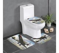 Set di 3 tappetini da bagno antiscivolo, 61 x 40,6 cm, motivo: aeroplano della Seconda Guerra Mondiale WHJSSF Rettangolare, a forma di U e a forma di O, per WC, toeletta e bagno