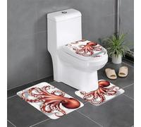 Set di 3 tappetini da bagno antiscivolo, 61 x 40,6 cm, motivo polipo, rettangolare, a forma di U e a forma di O, per WC, toeletta e bagno