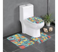 Set di 3 tappetini da bagno antiscivolo - 61 x 40,6 cm WHJSSF Cartoon Bird Pattern rettangolare a forma di U e tappeti a forma di O per WC, toeletta e bagno