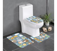 Set di 3 tappetini da bagno antiscivolo - 61 x 40,6 cm WHJSSF Cute Cartoon Animals Pattern Rettangolari, a forma di U & O-Shaped tappeti per WC, Vanity & Bath