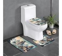 Set di 3 tappetini da bagno antiscivolo - 61 x 40,6 cm WHJSSF Landscape Painting Pattern rettangolare, a forma di U e tappeti a forma di O per WC, toeletta e bagno