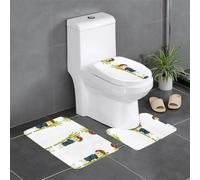 Set di 3 tappetini da bagno antiscivolo - 61 x 40,6 cm WHJSSF Little Boy Tirando Bamboo Shoots Pattern Rettangolare, a forma di U e tappeti a forma di O per WC, Vanity & Bath