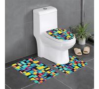 Set di 3 tappetini da bagno antiscivolo - 61 x 40,6 cm WHJSSF Square Geometry Diagramma Pattern rettangolare a forma di U e tappeti a forma di O per WC, toeletta e bagno