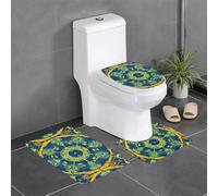 Set di 3 tappetini da bagno antiscivolo, copriwater, a forma di U, con stampa totem Yin Yang