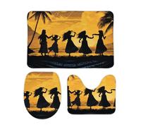 Set di 3 tappetini da bagno antiscivolo e assorbenti, tappetino da bagno con coperchio per WC, cinque sagome di danza hawaiana, morbidi tappetini per bagno, cucina, porta, decorazione per la casa