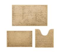 Set di 3 Tappetini da Bagno Antiscivolo in Ciniglia - 20 x 32, 16 x 24 e 20 x 20 Pollici a Forma di U - Morbidi e Assorbenti (Colore Cammello)