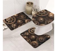 Set di 3 tappetini da bagno antiscivolo lavabili con contorno a forma di U, tappetini da bagno assorbenti in microfibra, tappetini da bagno Steampunk con ingranaggi meccanici, tappetini da bagno per