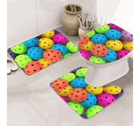 Set di 3 tappetini da bagno antiscivolo lavabili tappetini da doccia con contorno a forma di U tappetino da bagno assorbente in microfibra tappetini da bagno con palline da pickleball colori modello