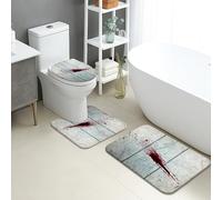 Set di 3 tappetini da bagno astratti, motivo artistico con strisce rosse, moderni, antiscivolo, a forma di U, lavabili, contemporanei, ad asciugatura rapida, in flanella