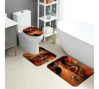 Set di 3 tappetini da bagno autunnali, accoglienti cottage e foglie autunnali, assorbenti, antiscivolo, a forma di U, lavabili, ispirati alla natura, ad asciugatura rapida, in memory foam, set di