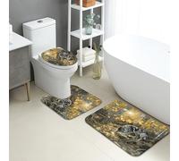 Set di 3 tappetini da bagno autunnali con foresta di lupi, assorbenti e antiscivolo, a forma di U, lavabili, ispirati alla natura, ad asciugatura rapida, in memory foam, ad asciugatura rapida