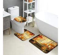 Set di 3 tappetini da bagno autunnali, con funghi della foresta incantata, assorbente, antiscivolo, a forma di U, lavabile, in flanella ad asciugatura rapida, set di tappeti da bagno