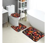 Set di 3 tappetini da bagno autunnali con motivi rustici a foglia, assorbenti e antiscivolo, a forma di U, lavabili, motivo floreale autunnale, ad asciugatura rapida, in memory foam, set di tappeti da