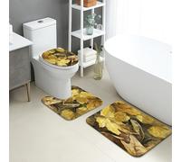 Set di 3 tappetini da bagno autunnali con motivi rustici a foglia, assorbenti e antiscivolo, a forma di U, lavabili, in flanella ad asciugatura rapida