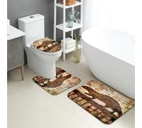 Set di 3 tappetini da bagno autunnali con motivi rustici a foglia, assorbenti e antiscivolo, a forma di U, lavabili, stile vintage, ad asciugatura rapida, in memory foam, set di tappeti da bagno