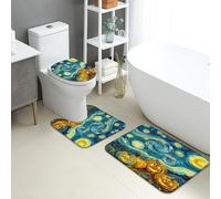 Set di 3 tappetini da bagno autunnali con motivo astratto a vortice di zucca, antiscivolo, a forma di U, lavabili, ispirati all'autunno, ad asciugatura rapida, in flanella