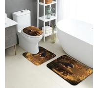 Set di 3 tappetini da bagno autunnali, con orso rustico e zucca, assorbente, antiscivolo, a forma di U, lavabile, in memory foam, ad asciugatura rapida, set di tappeti da bagno